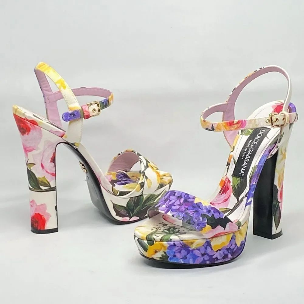 Dolce & Gabbana floral-print gabardine platform sandals size 38
